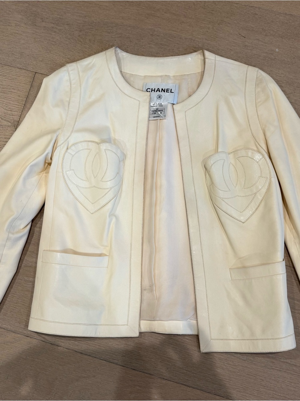 CHANEL Cream Leather Jacket with Heart CC Motifs